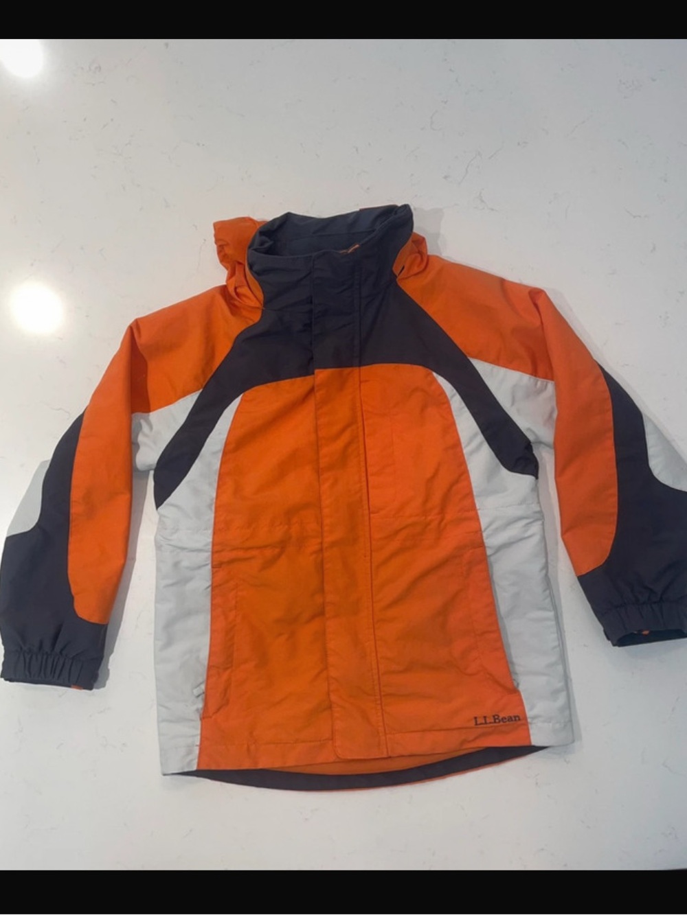 LL Bean Women’s Orange and White rain jacket Jacket, windbreaker, - Hooded Coat
